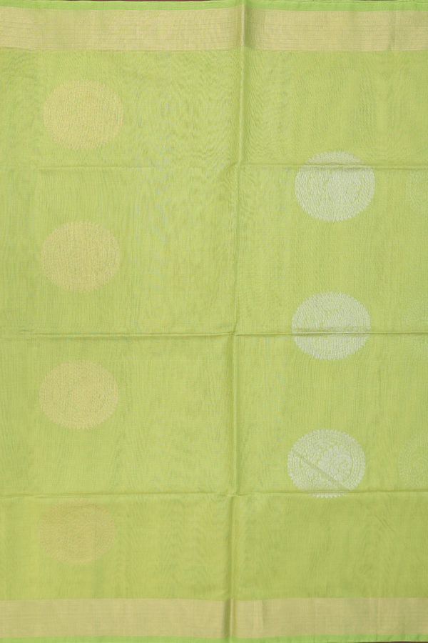 Kora Silk Cotton Saree In Green With Mandala Design