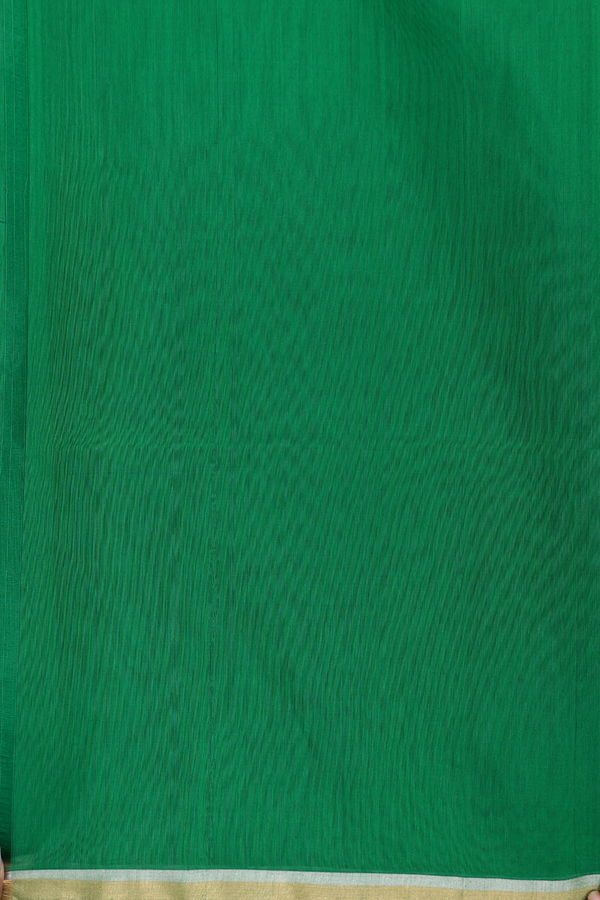 Kora Silk Cotton Saree In Green With Peacock Motifs
