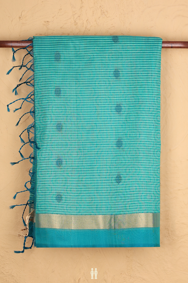 Kora Silk Cotton Saree In Shades Of Green With Stripes Design