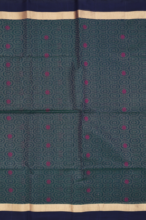 Kora Silk Cotton Saree In Green With Stripes Design