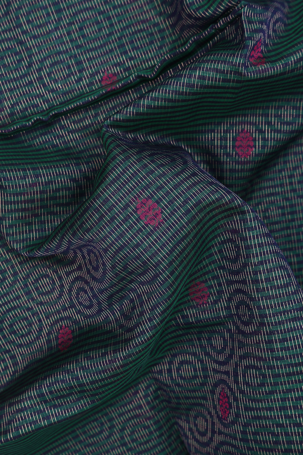 Kora Silk Cotton Saree In Green With Stripes Design