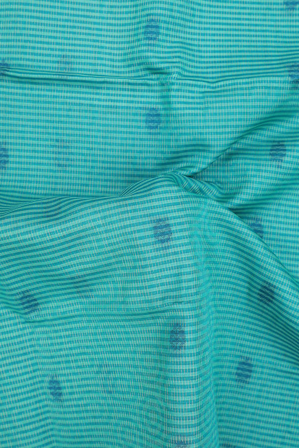 Kora Silk Cotton Saree In Shades Of Green With Stripes Design