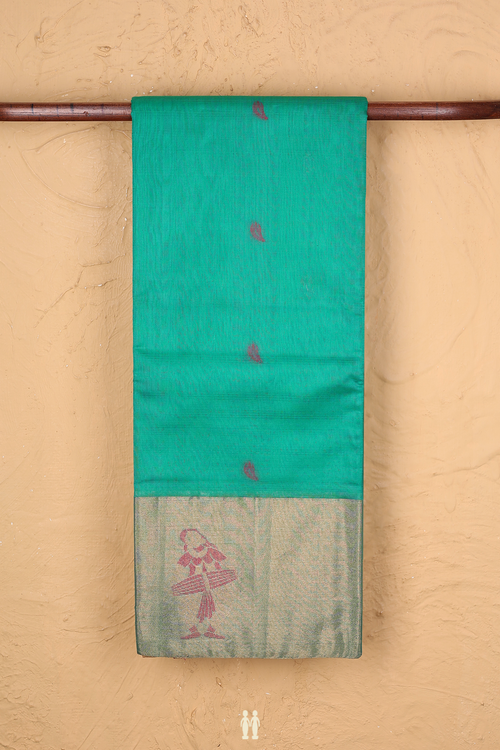 Kora Silk Cotton Saree In Green With Threadwork Buttas
