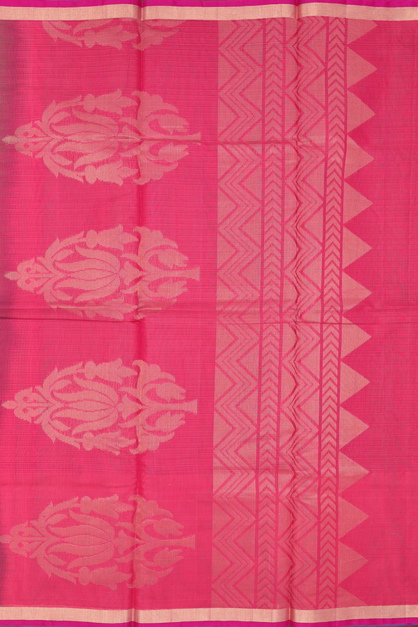 Kora Silk Cotton Saree In Green With Threadwork Design