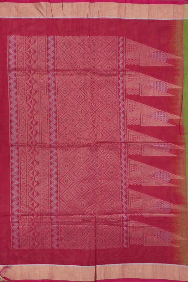 Kora Silk Cotton Saree In Green With Zari Motifs