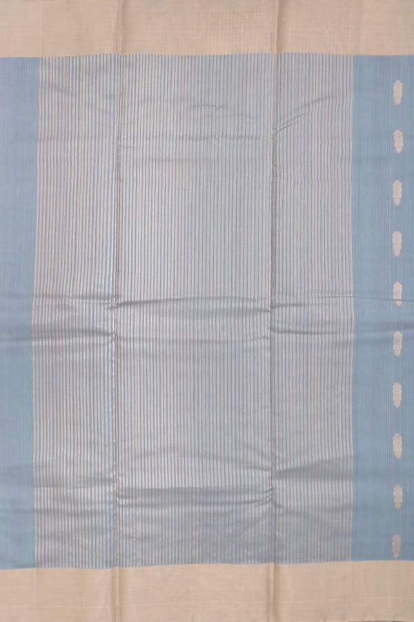 Kora Silk Cotton Saree In Grey Green With Zari Buttas