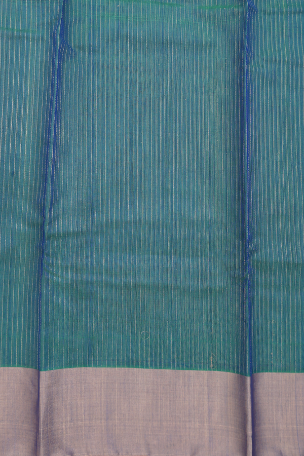 Kora Silk Cotton Saree In Grey Green With Zari Buttas