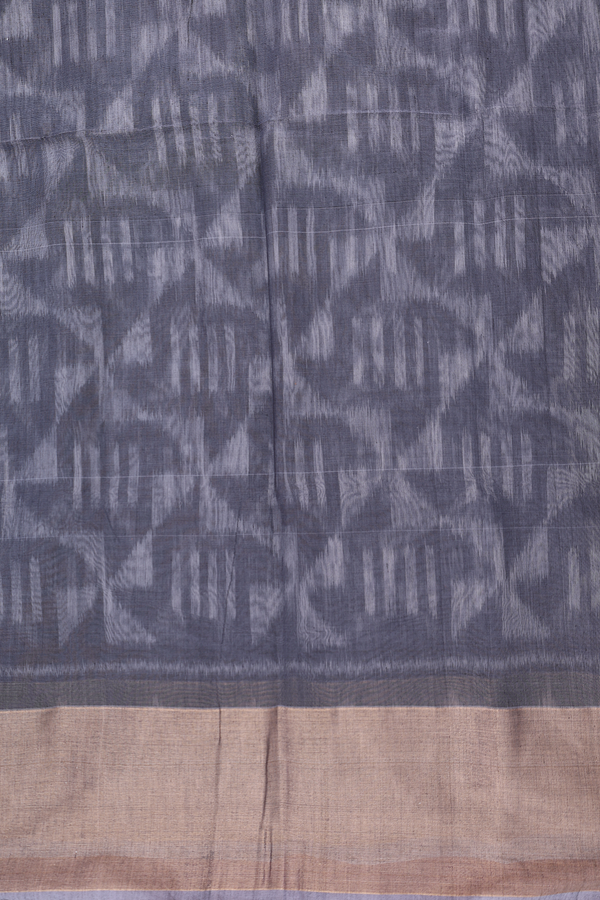 Kora Silk Cotton Saree In Grey With Ikat Design
