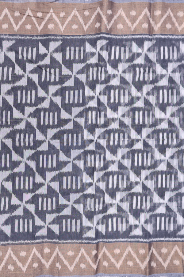 Kora Silk Cotton Saree In Grey With Ikat Design
