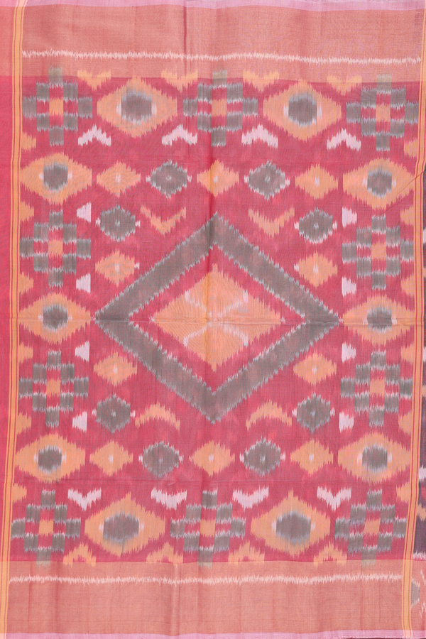 Kora Silk Cotton Saree In Grey With Ikat Design