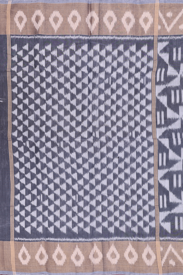 Kora Silk Cotton Saree In Grey With Ikat Design