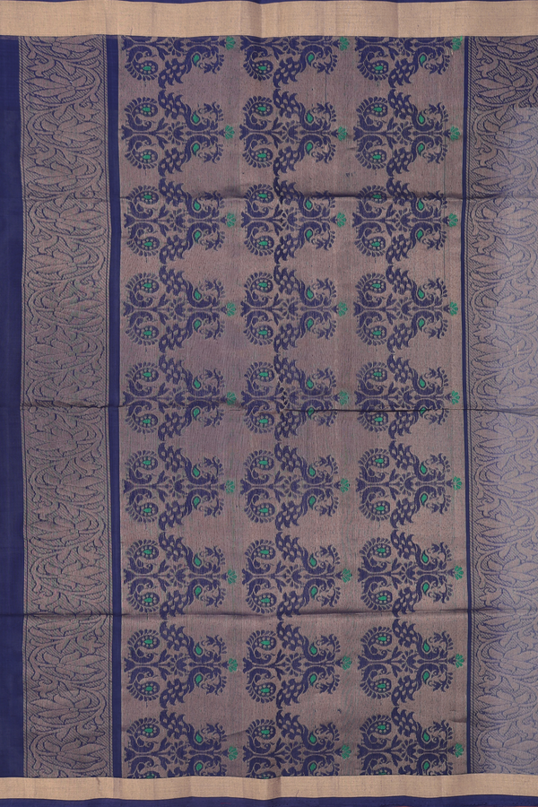 Kora Silk Cotton Saree In Grey With Zari Buttas