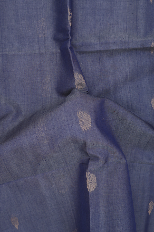 Kora Silk Cotton Saree In Grey With Zari Buttas
