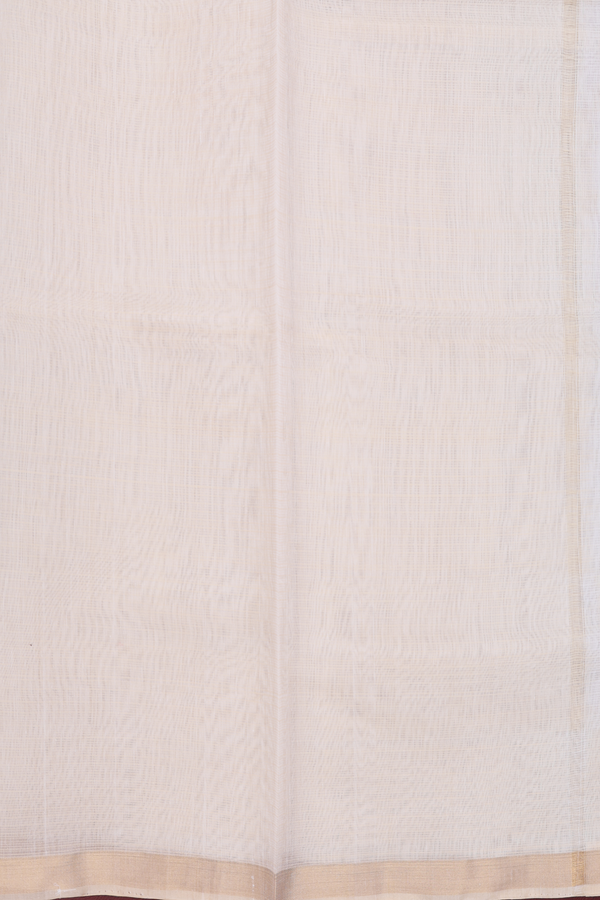 Kora Silk Cotton Saree In Ivory With Parrot Border