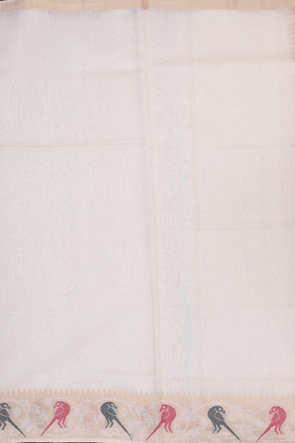Kora Silk Cotton Saree In Ivory With Parrot Border
