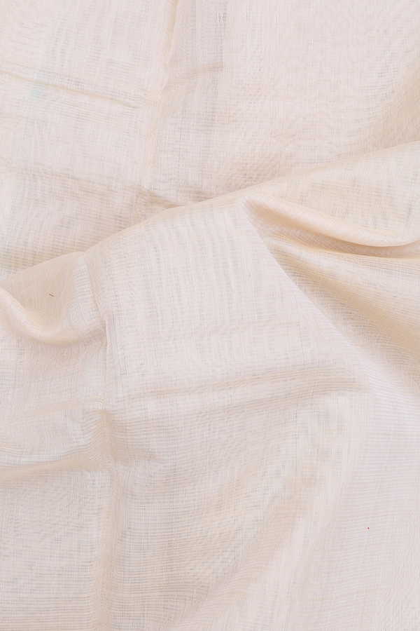 Kora Silk Cotton Saree In Ivory With Parrot Border