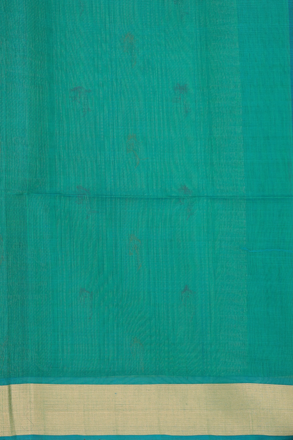 Kora Silk Cotton Saree In Jade Green With Threadwork Design