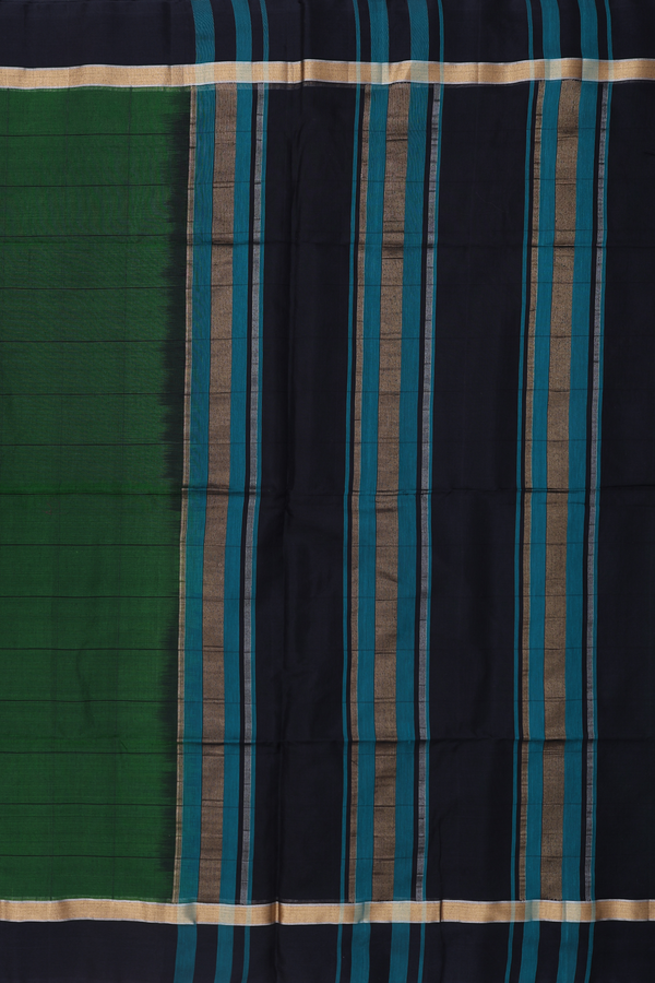Kora Silk Cotton Saree In Leaf Green With Checks Design