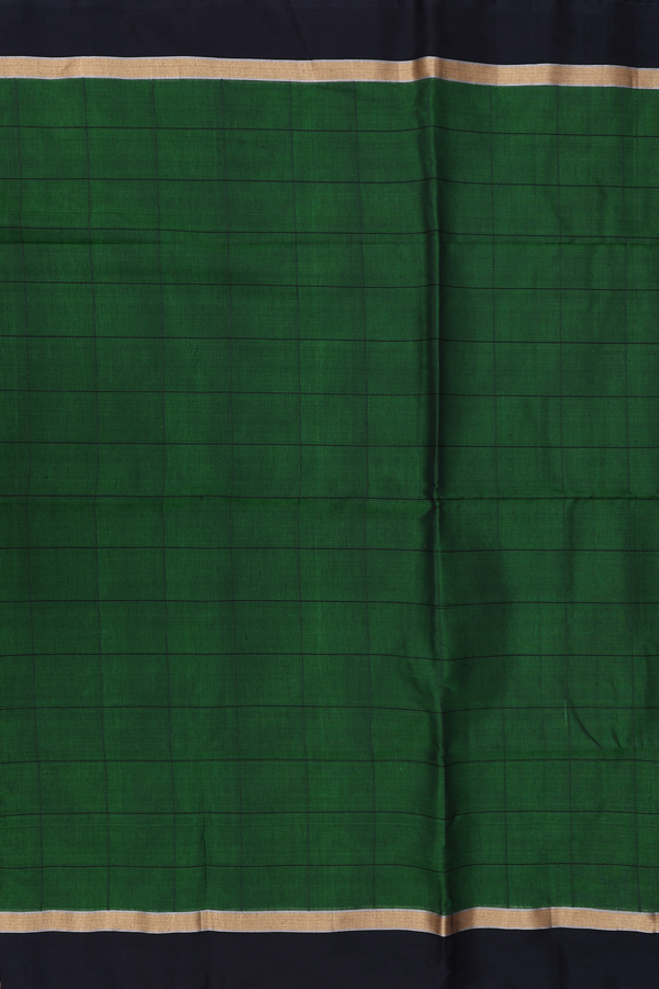 Kora Silk Cotton Saree In Leaf Green With Checks Design
