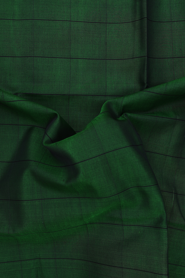 Kora Silk Cotton Saree In Leaf Green With Checks Design