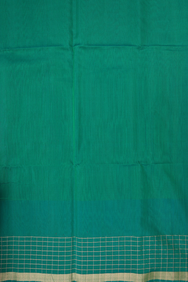 Kora Silk Cotton Saree In Leaf Green With Peacock Motifs