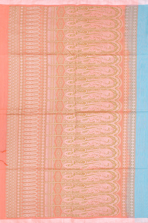 Kora Silk Cotton Saree In Light Blue With Floral Buttis