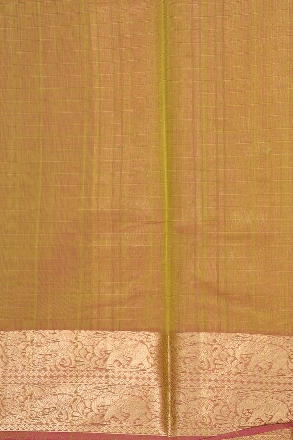 Kora Silk Cotton Saree In Lime Green With Deer Buttas
