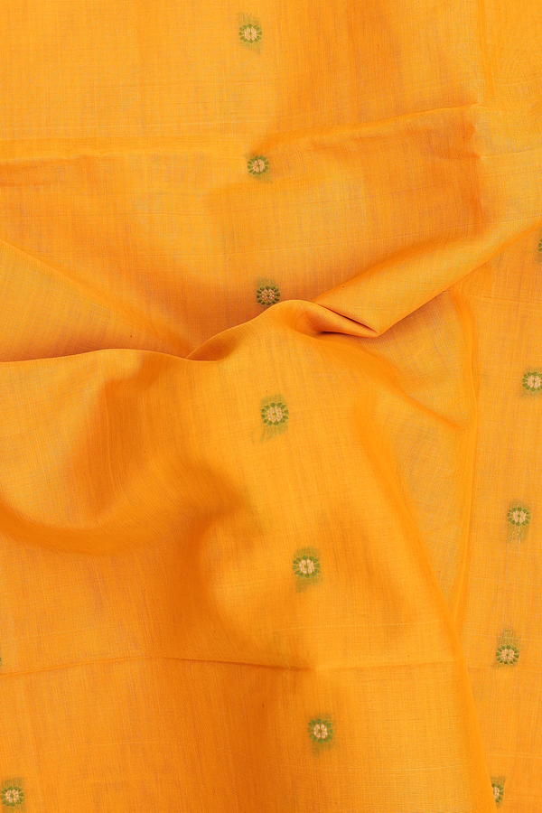 Kora Silk Cotton Saree In Mango Yellow With Floral Buttis