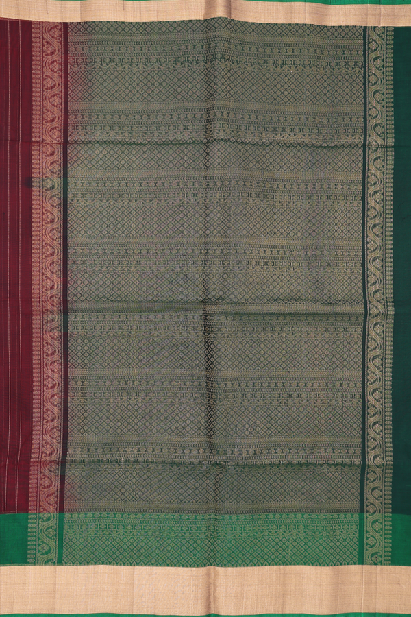 Kora Silk Cotton Saree In Maroon With Stripes Design