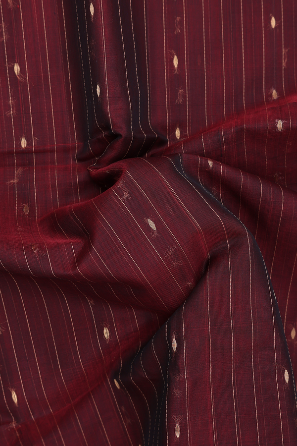 Kora Silk Cotton Saree In Maroon With Stripes Design