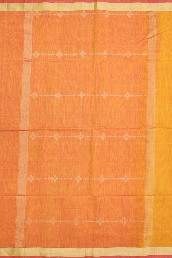 Kora Silk Cotton Saree In Mustard Yellow With Zari Buttas