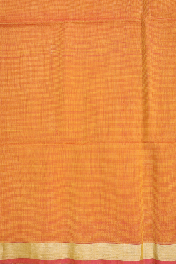 Kora Silk Cotton Saree In Mustard Yellow With Zari Buttas
