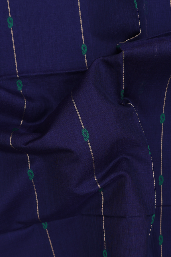 Kora Silk Cotton Saree In Navy Blue With Stripes Design