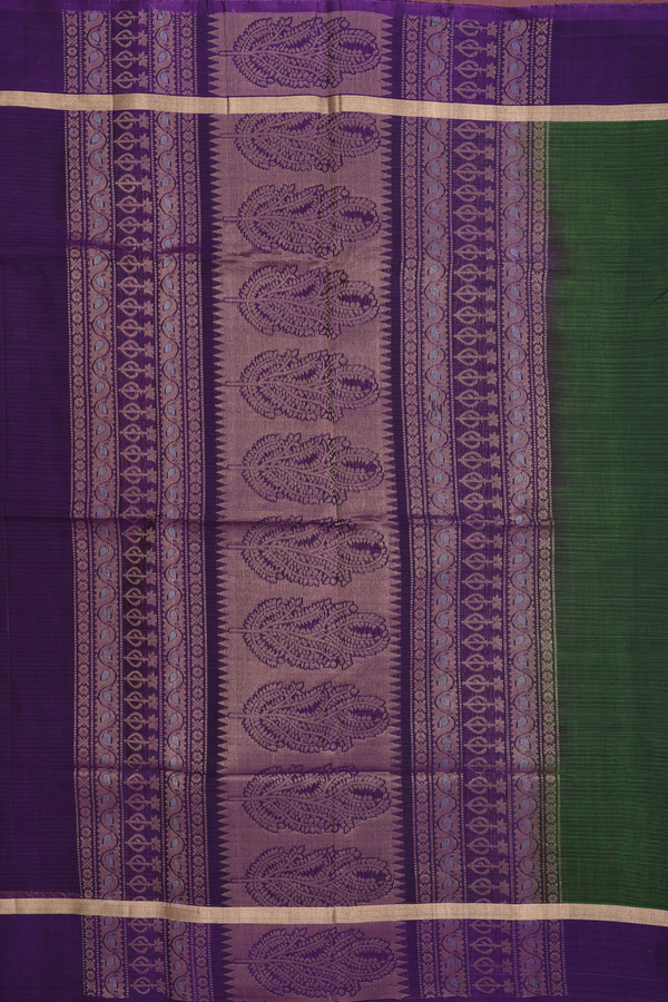 Kora Silk Cotton Saree In Olive Green With Floral Motifs