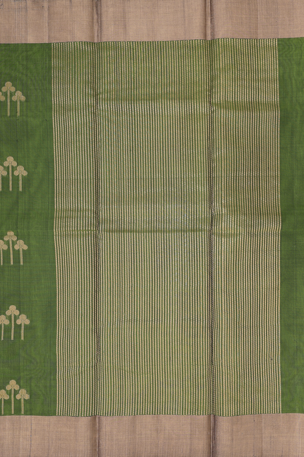 Kora Silk Cotton Saree In Olive Green With Floral Motifs