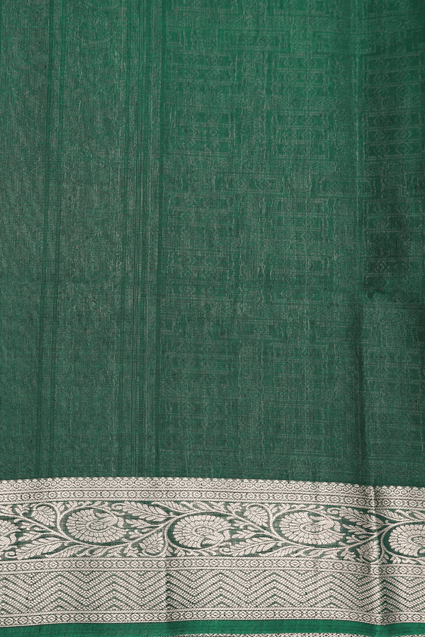 Kora Silk Cotton Saree In Olive Green With Zari Buttas