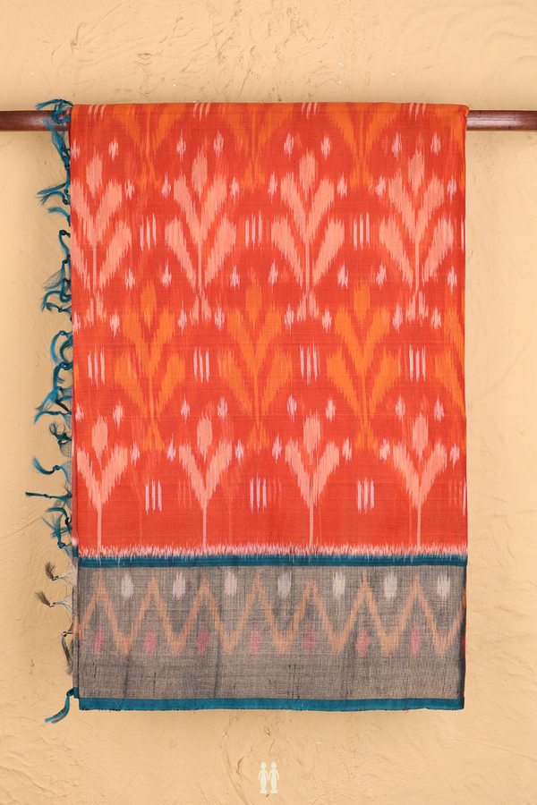 Kora Silk Cotton Saree In Orange With Allover Design