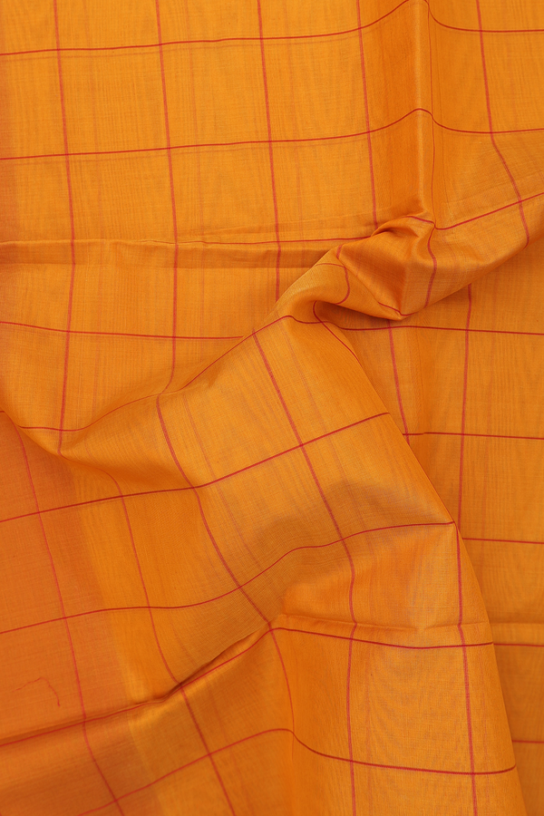 Kora Silk Cotton Saree In Orange With Checks Design