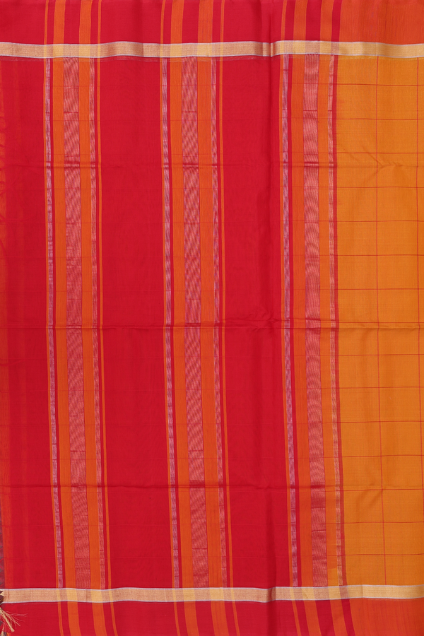Kora Silk Cotton Saree In Orange With Checks Design