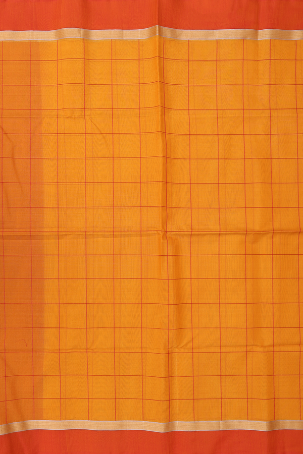 Kora Silk Cotton Saree In Orange With Checks Design