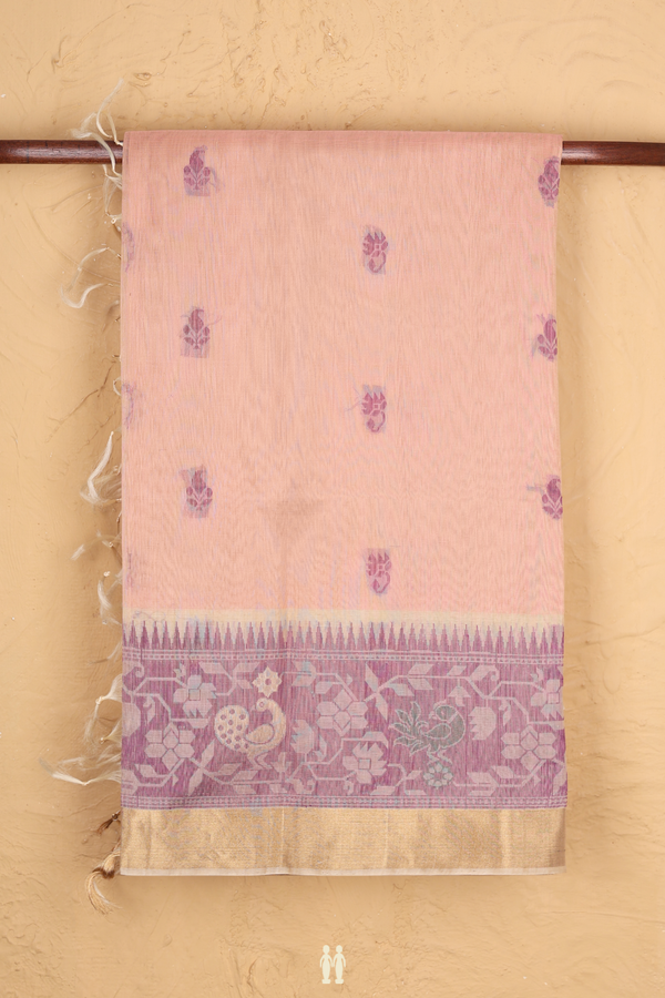 Kora Silk Cotton Saree In Orange With Floral Buttas