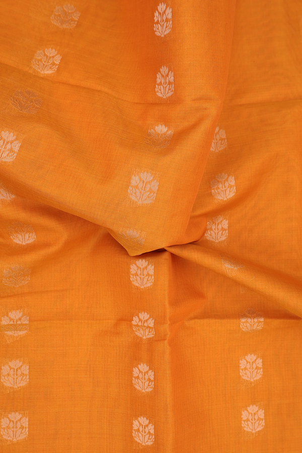 Kora Silk Cotton Saree In Orange With Floral Buttas