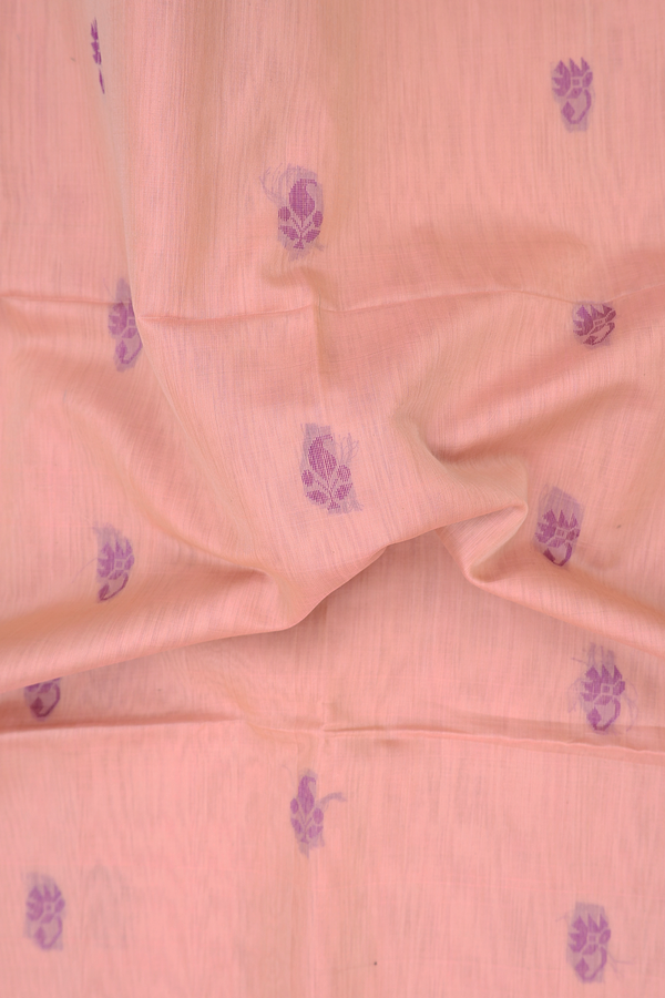 Kora Silk Cotton Saree In Orange With Floral Buttas