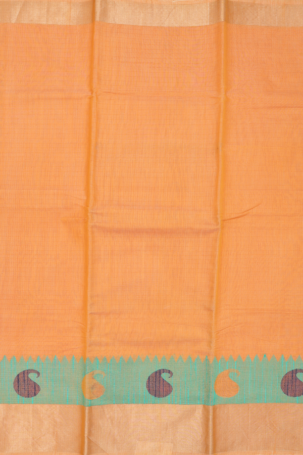 Kora Silk Cotton Saree In Orange With Paisley Border