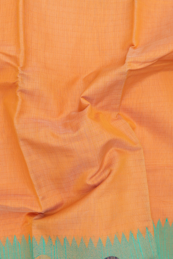 Kora Silk Cotton Saree In Orange With Paisley Border