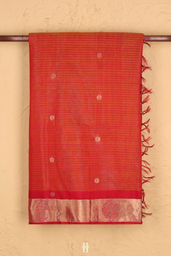 Kora Silk Cotton Saree In Orange With Stripes Design