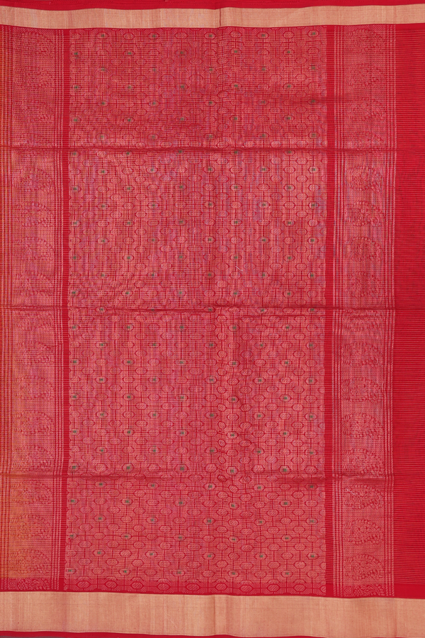 Kora Silk Cotton Saree In Orange With Stripes Design