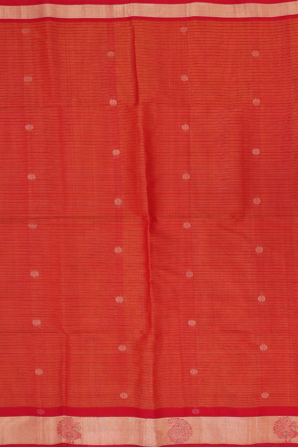 Kora Silk Cotton Saree In Orange With Stripes Design