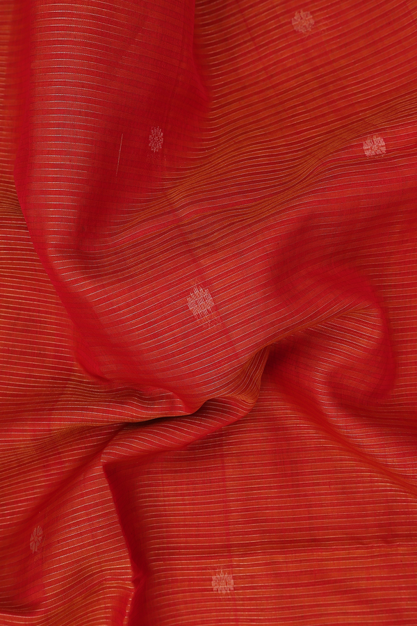 Kora Silk Cotton Saree In Orange With Stripes Design