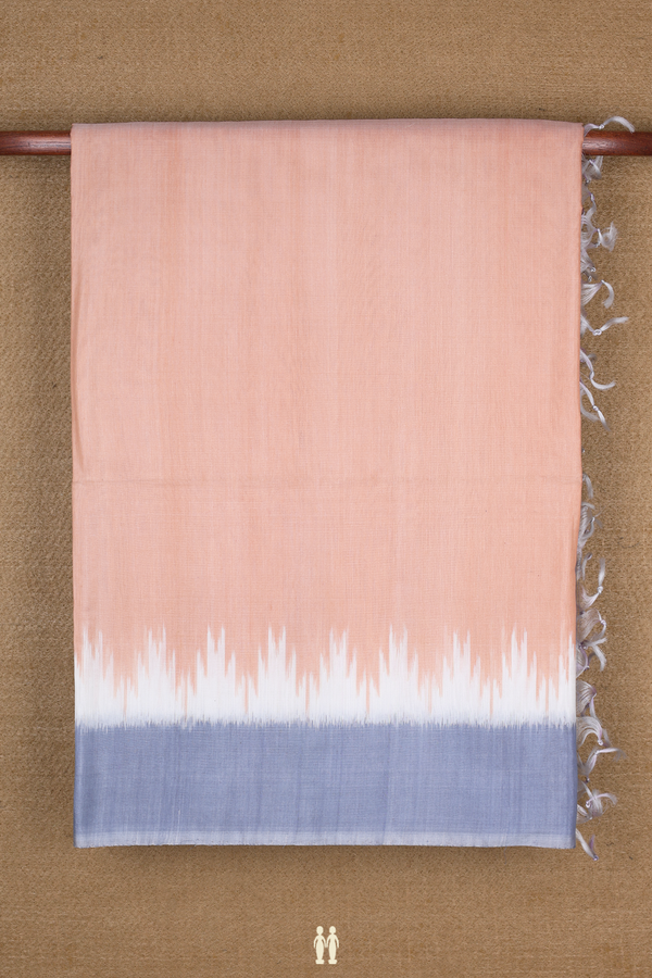 Kora Silk Cotton Saree In Orange With Temple Border